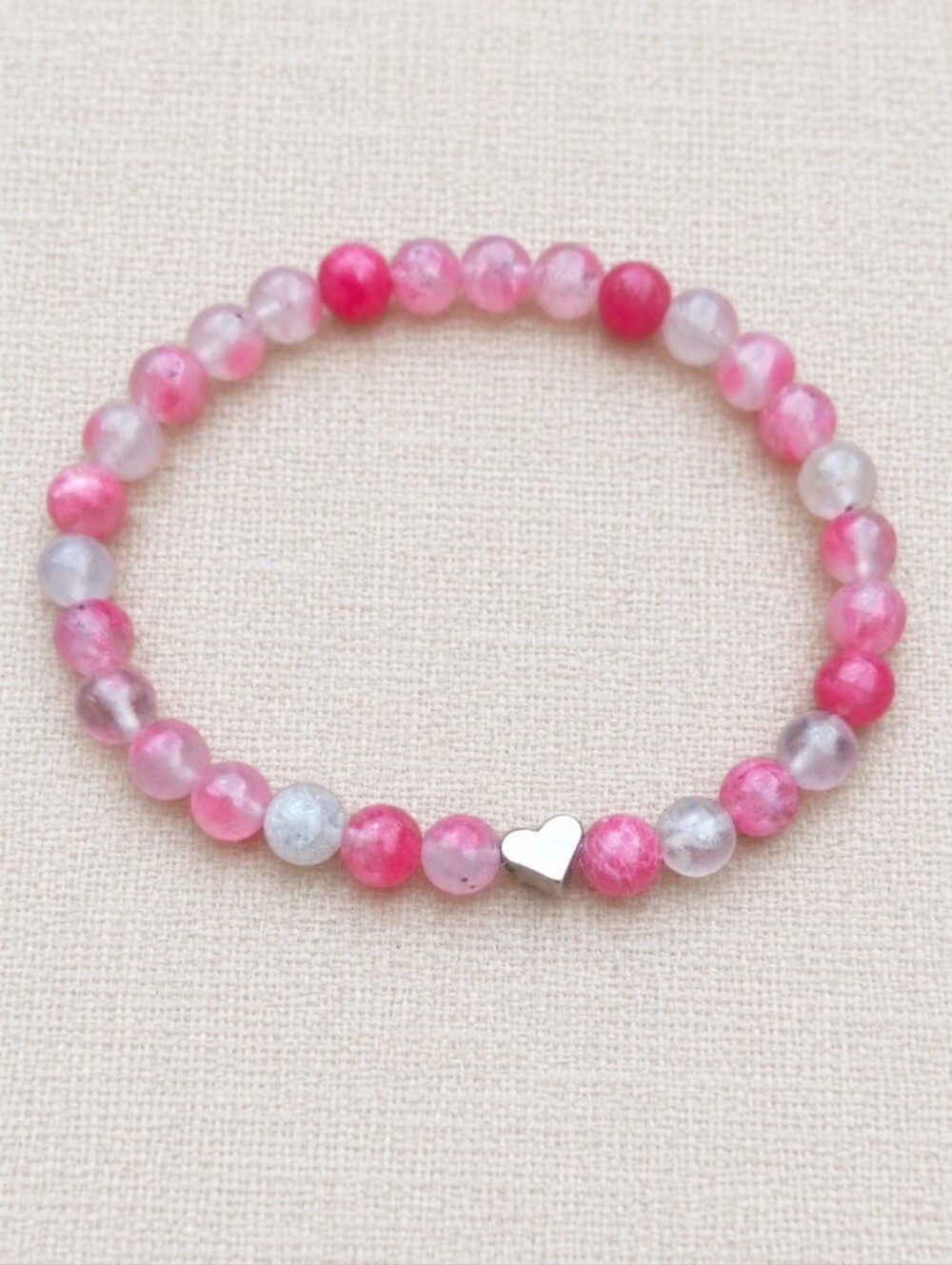 Cherry Blossom Agate Beaded Stretch Bracelet | Handmade